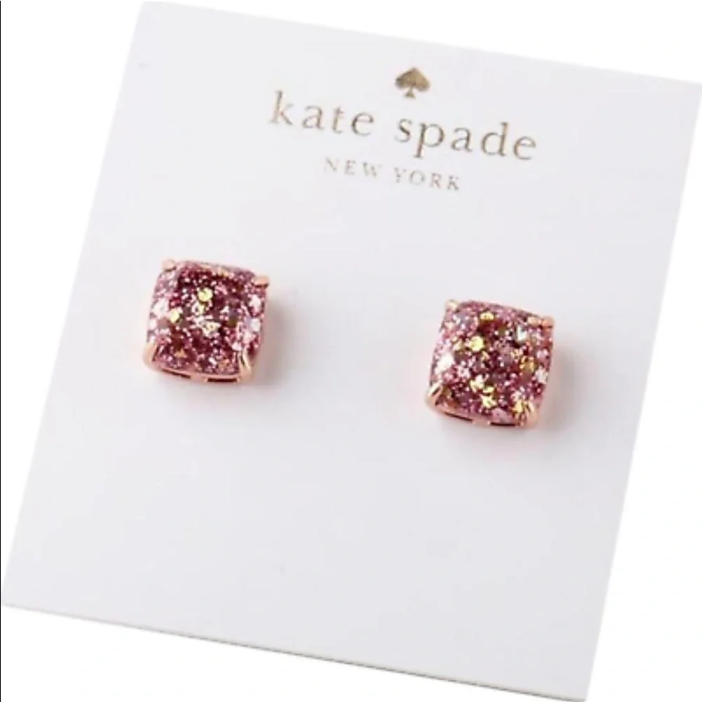 💥 RESERVED 💥 Kate Spade Rose Gold Glitter Mini Small Square Holiday Earrings - Picture 3 of 4